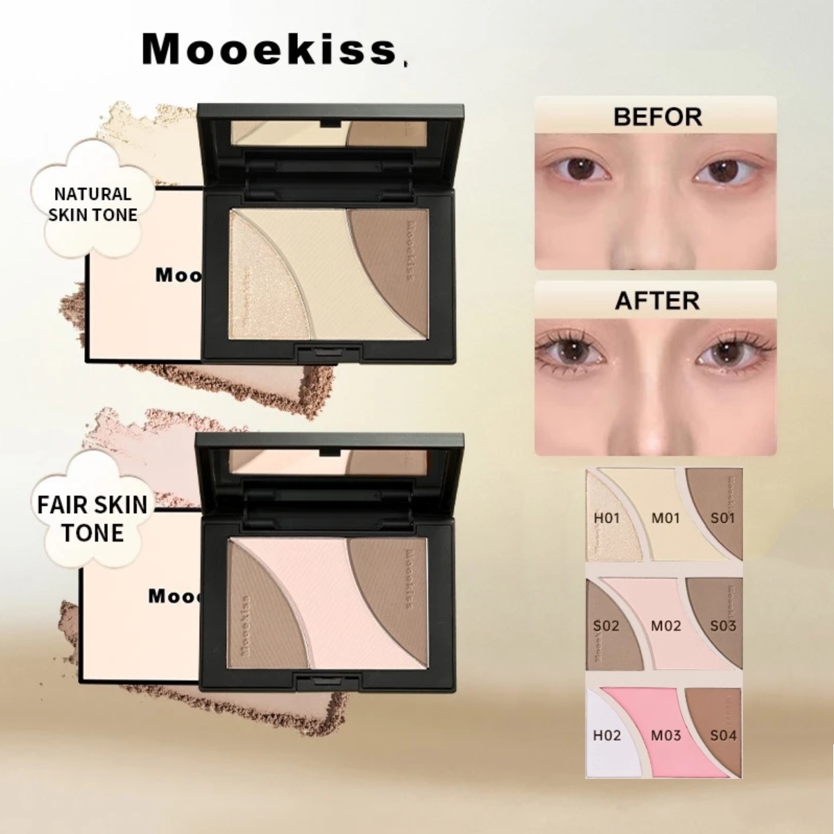 Highlighter Bronzer Palette - Mooekiss Three-color Contouring Plate Natural Brightening