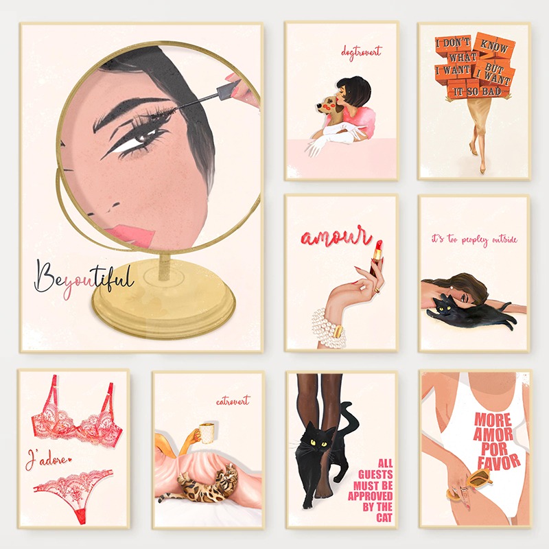 Beauty Makeup Quotes - Retro Glam Fashion Magazine Poster Pink