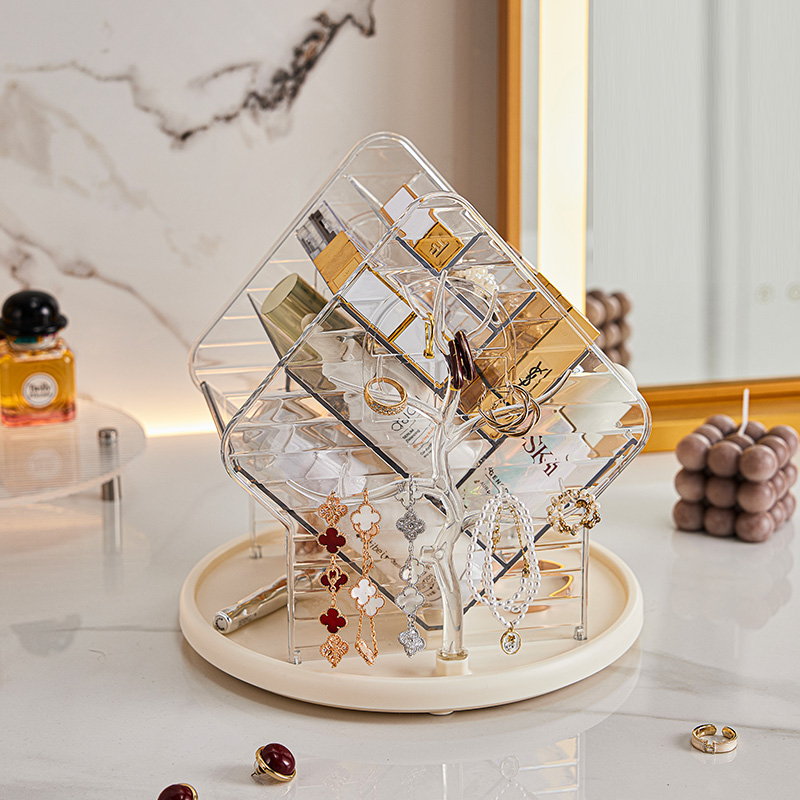 Beauty Makeup Lipstick - Luxe Desktop Cosmetics Organizer Box Rotating