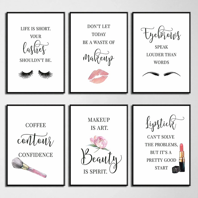 Beauty Makeup Quotes - Makeup Quotes Poster Eyelash Eyebrows Lipstick