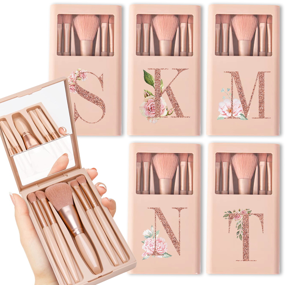 Beauty Makeup Tools Set - 5pcs Cosmetic Brush Kit With Mirror